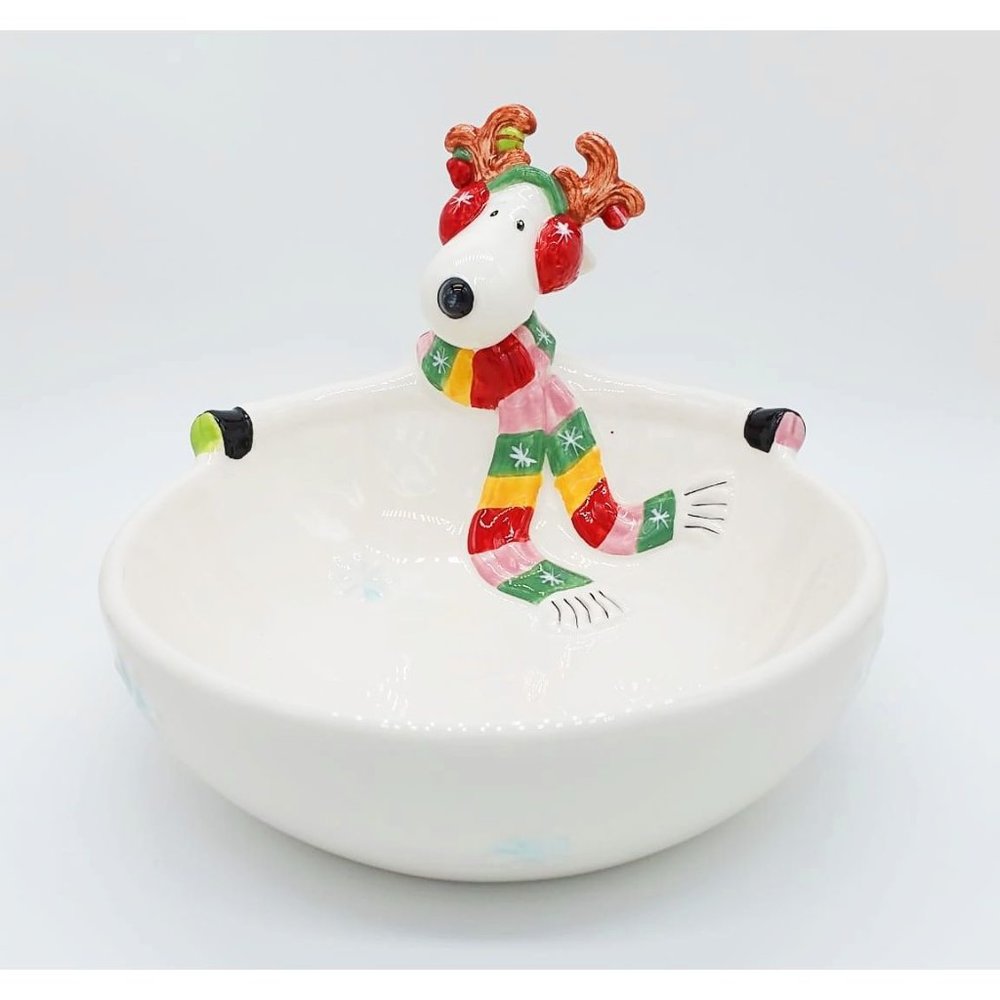 Fitz and Floyd Snowflake & Jake Candy Bowl Dish, Christmas Gift Decor